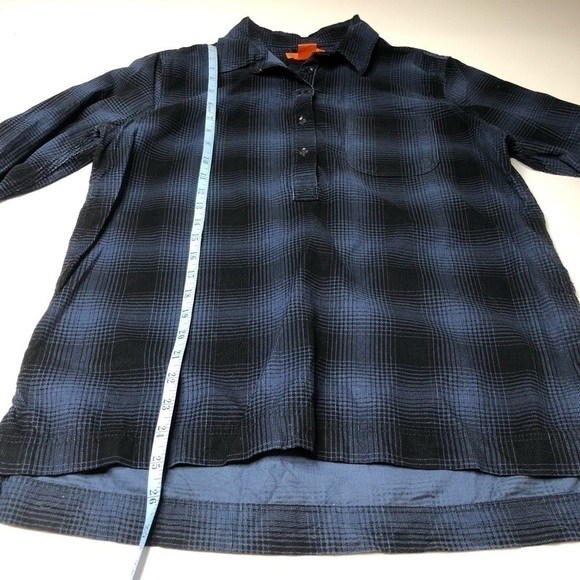 joe Fresh Blue & Black Fine Corduroy Plaid Pocket Button-up Farm Shirt Top - Picture 9 of 9